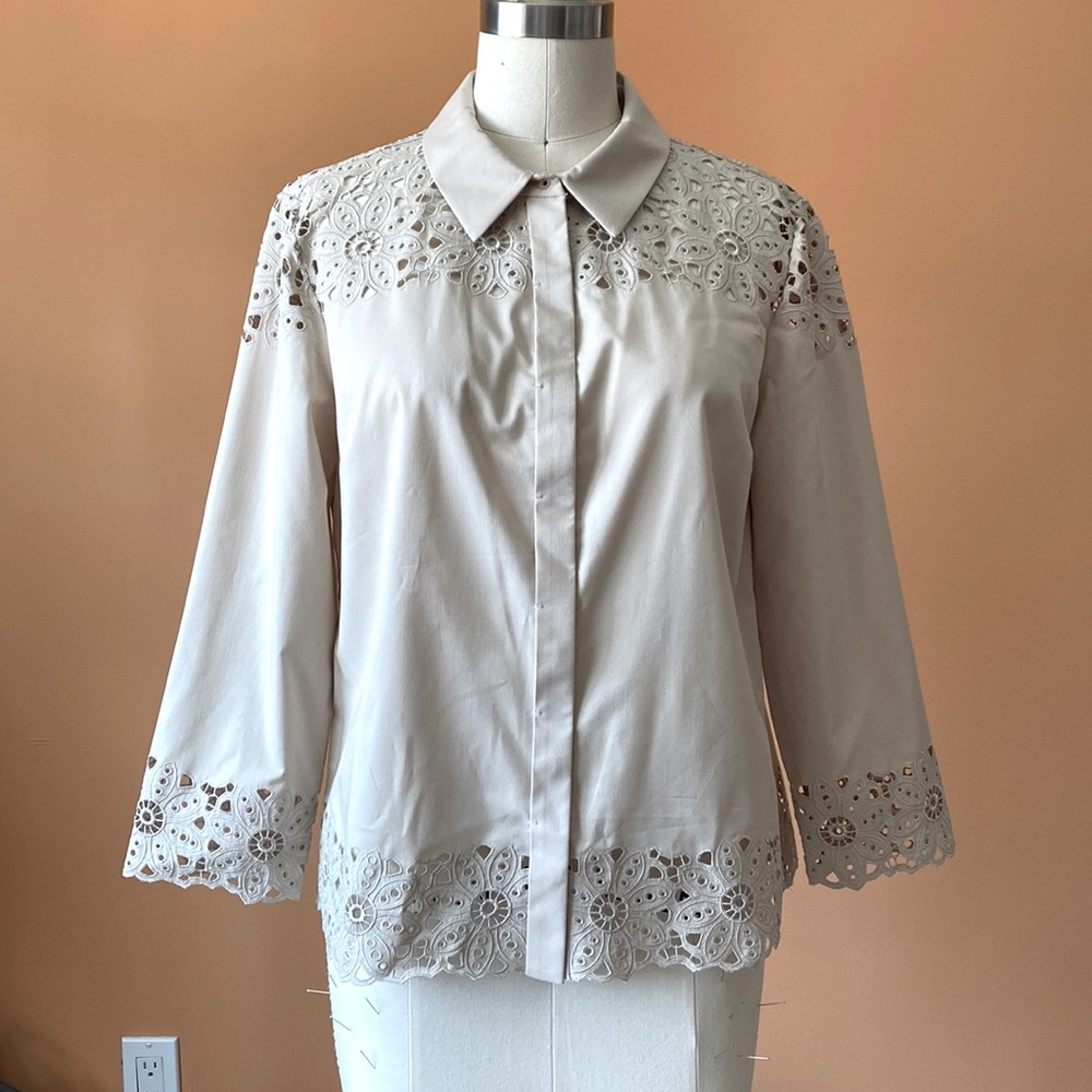 NWT ELIE TAHARI EYELET BUTTON DOWN SHIRT